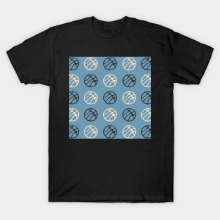 Blue Basketball Ball Pattern Black and White T-Shirt